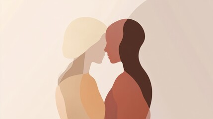 Poster - Two people embracing in a minimalist illustration showcasing connection and warmth. Generative AI