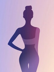 Poster - Minimalist silhouette of a slim female figure emphasizing the waistline against a soft gradient background. Generative AI