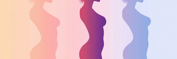 Poster - Slim female silhouette illustration highlighting the waistline in a minimalist style with soft color gradients. Generative AI