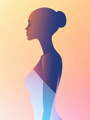 Poster - Slim female silhouette with highlighted waistline in minimalist style against a soft gradient background. Generative AI