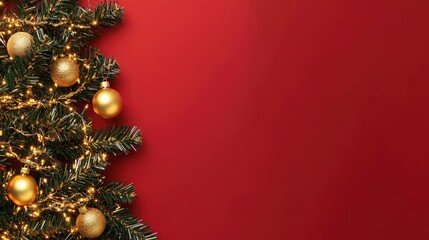 Wall Mural - elegant christmas background featuring a decorated tree with golden ornaments and twinkling lights o