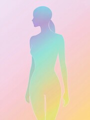 Poster - Minimalist illustration of a slim female silhouette with a highlighted waistline against a soft pastel background. Generative AI