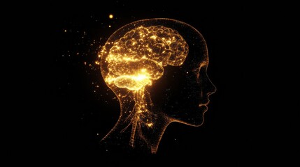 Fototapete - Profile of a human head with neural connections illustrating artificial intelligence concepts and cybernetic enhancements. Generative AI