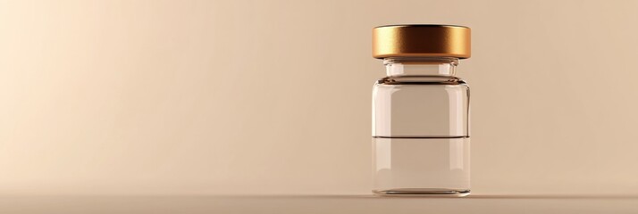 Aufkleber - Elegant glass bottle with golden cap showcased against a soft beige background highlighting its design and clarity. Generative AI