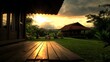 © midah - Golden hour rural scene of family relaxing and enjoying at home on sunny day