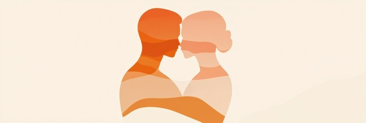 Poster - Minimalist illustration of two people embracing in a warm and subtle color palette showcasing connection and affection. Generative AI