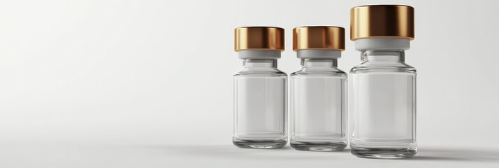 Aufkleber - Clear glass vials line up gracefully on a neutral backdrop showcasing sleek design and golden caps. Generative AI