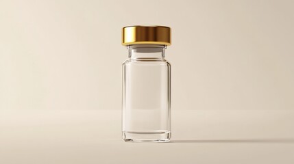 Aufkleber - Clear glass vial with gold cap showcased on a neutral background in a minimalist setting. Generative AI