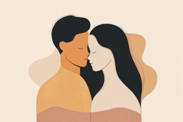 Poster - Two figures embrace in a warm and minimalist illustration conveying love and connection in a serene setting. Generative AI