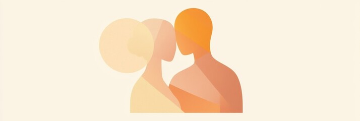 Poster - Two people embracing in a minimalist illustration conveying warmth and connection in a peaceful setting. Generative AI
