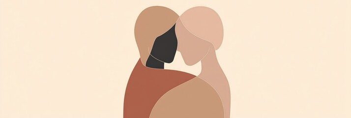 Aufkleber - Two individuals share a warm embrace in a minimalist illustration representing unity and affection during a quiet moment. Generative AI