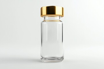Aufkleber - Elegant glass bottle with a gold cap standing on a plain background under soft lighting displaying its clear design. Generative AI