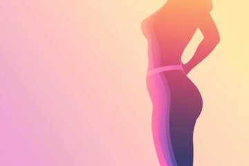Poster - Minimalist illustration depicting a slim female silhouette with a highlighted waistline, showcasing elegance and grace in soft colors. Generative AI
