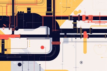 Leinwandbilder - Gas pipeline flow infographic displaying minimalist design with intricate layout and bold colors representing energy distribution. Generative AI