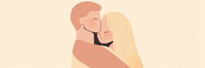 Poster - Illustration of two people embracing in a warm moment expressing love and connection. Generative AI