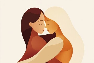 Poster - Embracing moments of connection between two individuals in a warm minimalist setting. Generative AI