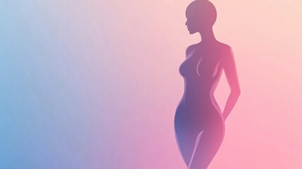Poster - Slim female silhouette illustration showcasing highlighted waistline on a gradient background featuring soft colors. Generative AI