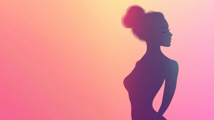 Poster - Minimalist illustration featuring a slim female silhouette emphasizing the waistline against a vibrant gradient background. Generative AI