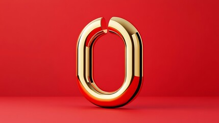 gold oval chain link: 3d render on red background ai generated