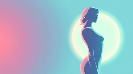 Poster - Slim female silhouette illustration highlighting waistline against a soft gradient background showing subtle colors. Generative AI