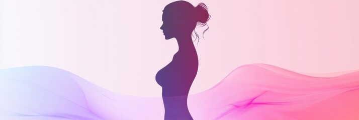 Poster - Slim female silhouette highlighted at the waist in a minimalist illustration with vibrant pastel colors. Generative AI
