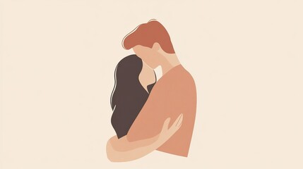 Poster - Two people share a warm embrace in a minimalist setting during a calm moment together. Generative AI