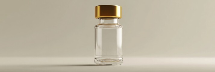 Aufkleber - Clear glass bottle with golden lid placed on a neutral background showcasing potential for various uses. Generative AI