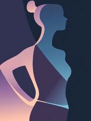 Poster - Minimalist illustration showcasing a slim female silhouette emphasizing the waistline and elegant curves. Generative AI