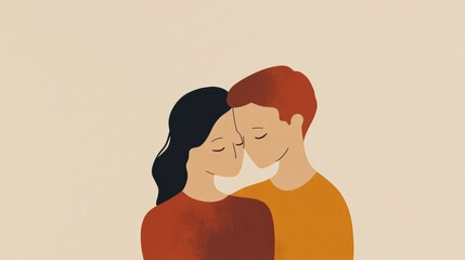 Poster - Minimalist illustration capturing two people embracing in a warm and intimate moment. Generative AI