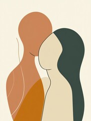 Poster - Two people sharing a warm embrace in a minimalist and expressive illustration capturing love and connection. Generative AI