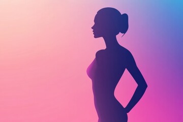 Aufkleber - Minimalist art featuring a slim female silhouette with a focused highlight on the waistline against a gradient background. Generative AI