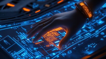 Wall Mural - Futuristic tech hand interface control