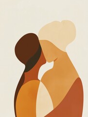 Poster - Embracing connection and warmth between two individuals in a minimalist style illustration. Generative AI