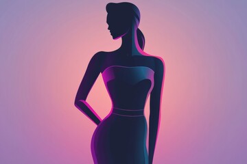 Poster - Slim female silhouette with highlighted waistline in minimalist style showcasing elegance and simplicity. Generative AI