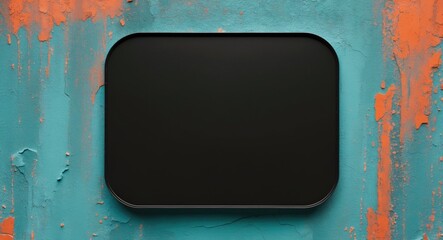 Poster - Black rectangular patch with rounded edges on a textured turquoise and orange background for design and advertising use.