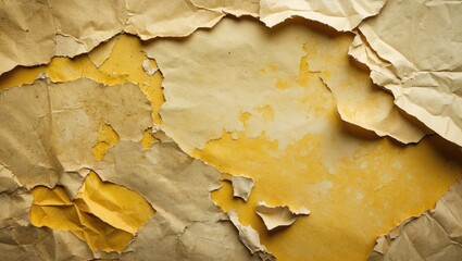 Poster - Vintage yellowed paper texture with crumpled and damaged areas showcasing unique weathered details from decades of aging.