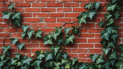 Poster - Ivy climbing a red brick wall creating a natural and rustic aesthetic enhancing urban environments and outdoor spaces.
