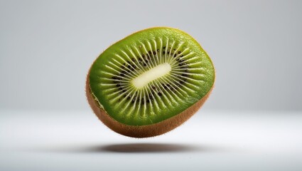 Leinwandbilder - Fresh Kiwi Fruit Half Floating Against A Minimalist White Background Perfect For Health And Nutrition Themes