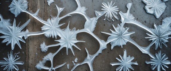 Leinwandbilder - Intricate ice formations on concrete surface showcasing unique natural patterns in wintery landscape.
