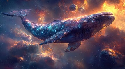 Wall Mural - A celestial whale gracefully swims through the cosmic universe
