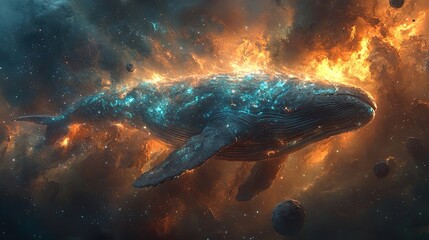 Wall Mural - a cosmic whale swims through the swirling cosmos surrounded by stars
