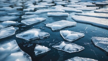 Leinwandbilder - Ice fragments floating on a frozen water surface in a natural setting showcasing winter's beauty and tranquility.