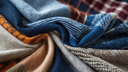 Poster - Variety of fabric textures showcasing softness and durability with silk, denim, and flannel for textile design and fashion applications.