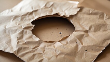 Fototapete - Torn paper sheet with a circular hole creating a unique visual texture for backgrounds or creative design projects.