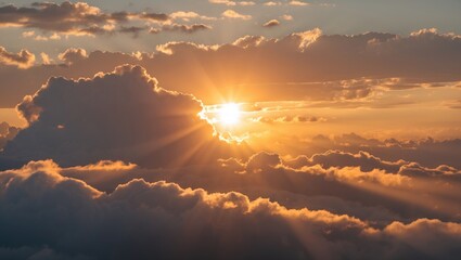 Aufkleber - Sunrise Illuminating Clouds with Sun Rays in a Summer Sky Landscape