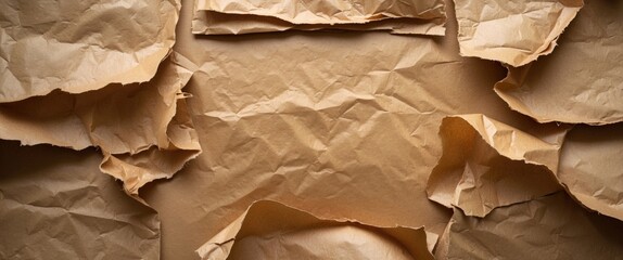 Poster - Brown crumpled paper texture background for vintage design and craft projects