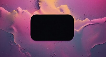 Blank black rectangular patch with rounded edges on a vibrant abstract purple and pink background suitable for design and marketing use.