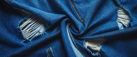 Poster - Ripped denim fabric texture with blue pattern suitable for design backgrounds and promotional content featuring space for text integration
