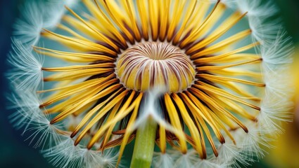 Wall Mural - Detailed Macro Portrait of a Bright Yellow Dandelion Highlighting Petal Texture and Color Vibrancy Ideal for Natural Beauty and Growth Themes