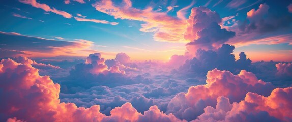 Poster - Vibrant Abstract Sky with Colorful Clouds and Soft Sunset Glows Illustrating Serene Atmospheric Beauty in a High Quality Landscape View
